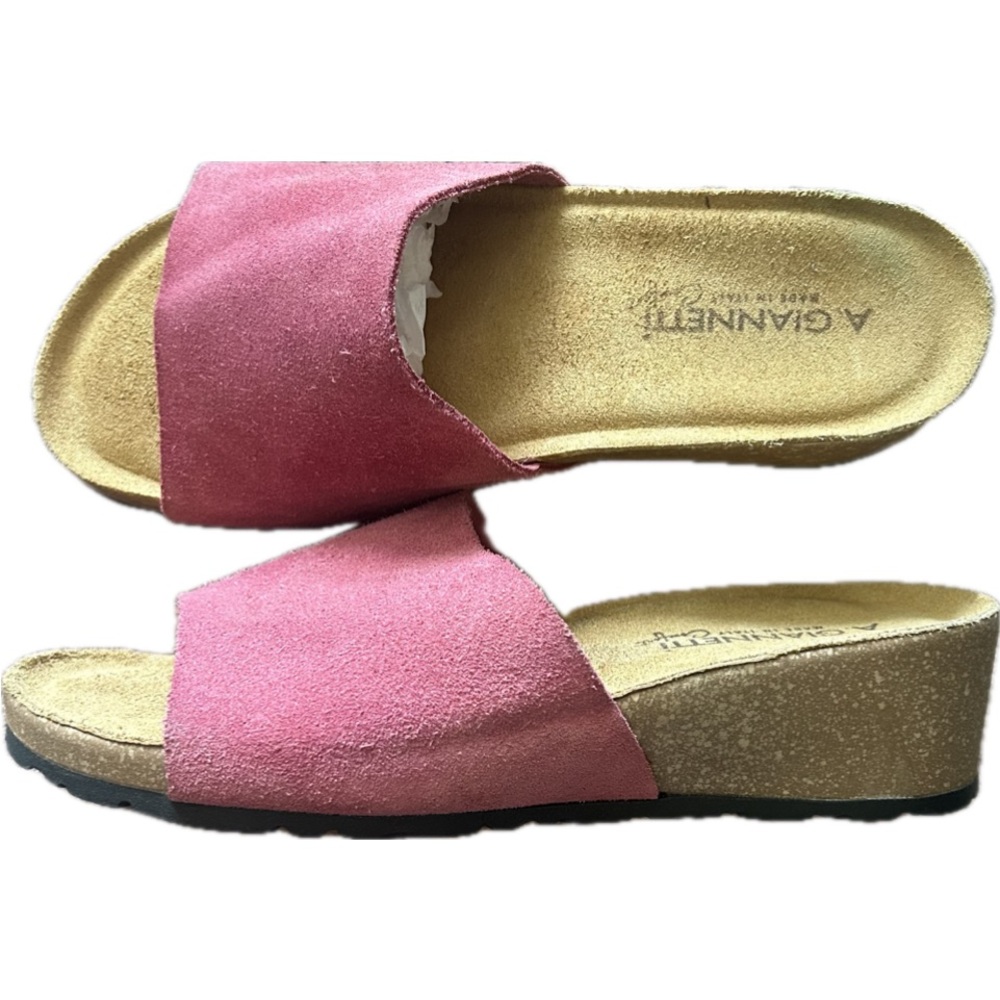 A. Giannetti Size 6.5 Pink Suede Cork Comfort Slide Sandals